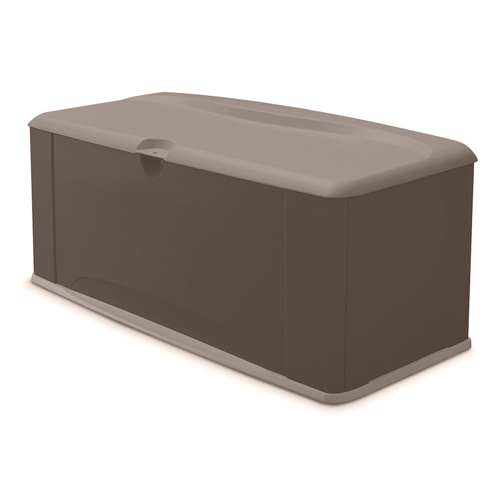 Rubbermaid Extra Large Resin Outdoor Storage Deck Box with Seat 120 Gal Weather Resistant Brown Deck Organization for
