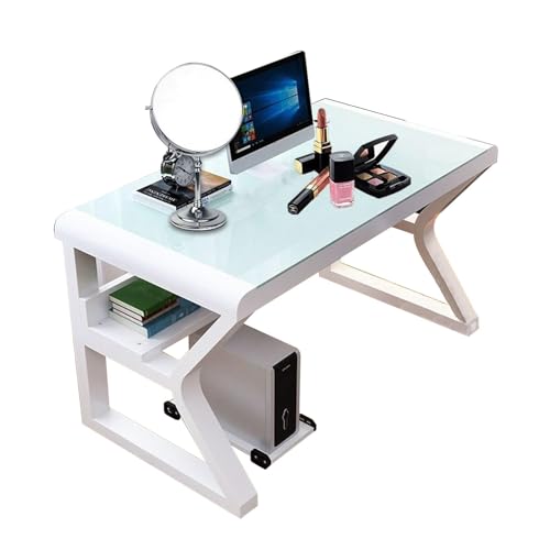 Bureau d'ordinateur en verre trempé et métal pour espace de travail