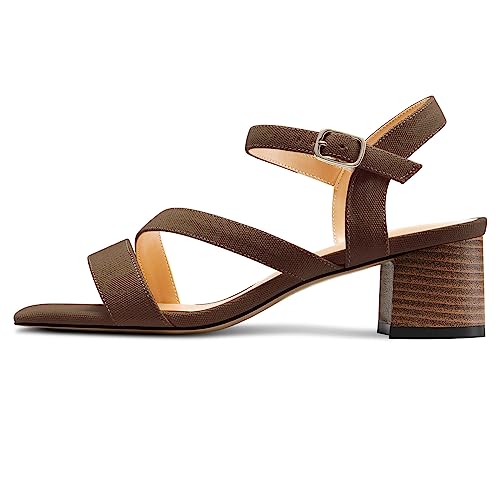 NobleOnly Womens Mid Block Heel Open Toe Ankle Strap Buckle Sandals Casual Office Dress Denim Summer Shoes 2.0 Inches Heels2