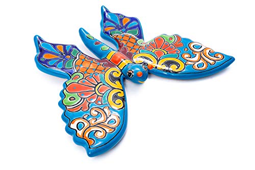 Enchanted Talavera Pottery Hand Painted Mexican Ceramic Garden Outdoor Butterfly Dragonfly Animals Butterflies Insects Reptiles Wall Décor Art (Large, Turquoise) #TOP2