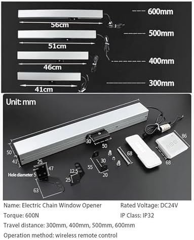 Electric Window Opener with Remote Control & Wall Switch - 11.8in Motorized Chain Actuator for Automatic Ventilation, Ideal for Home & Office Windows