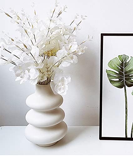 Maygone White Ceramic Tiered Vase Art Modern Minimalism Wavy Lines Flower Vase Pot For Home Living Room Decoration