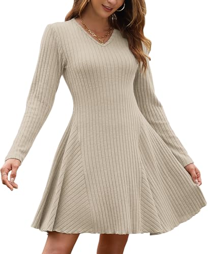 AUSELILY Strickkleid Damen Herbst Leichte A Linie Herbstkleid Langarm...
