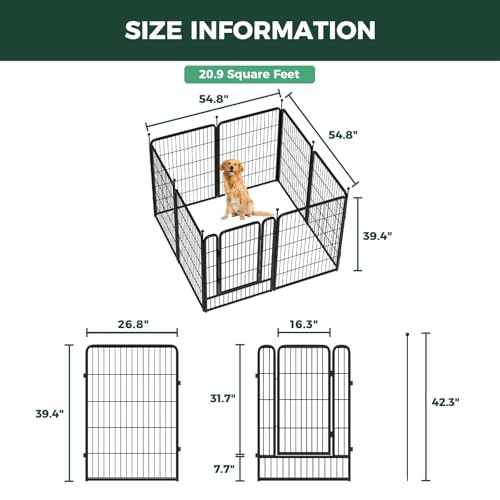 Image of FXW Rollick Unleashed Dog Playpen for Indoor, Yard, RV Camping, 40 inch 8 Panels Dog Pen with Playpen Cover for Medium and Large Dogs, Black│Patented