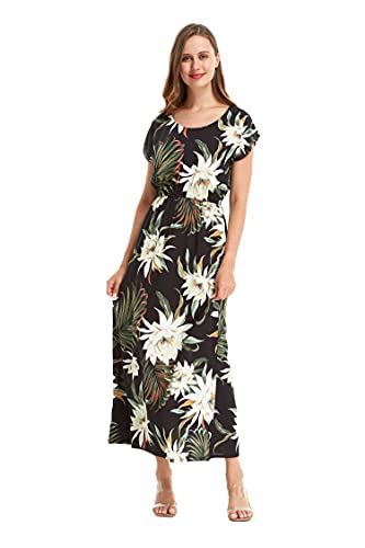 Image of Family Matching Hawaiian Clothes, Wispy Cereus Black | Lightweight 100% rayon • Family matching outfits • Tropical floral print • Beach vacations • Luaus • Cruises • Family photos