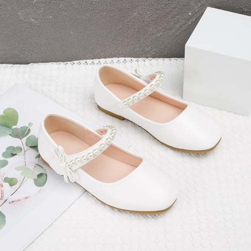 Little Girls Pearl Strap Mary Jane Ballet Flats Bowknot Flower Girl Princess Dress Shoes for Wedding, Party, School 5