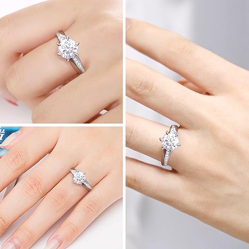 RINEY&KY Moissanite Engagemeng Rings for Women Lab Created Moissanite Rings 18K White Gold Plated Sterling Silver Diamond Ring Promise Rings for Her Anniversary Rings for Women Girls Wife Mother 6