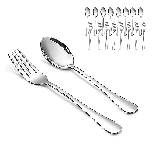 Image of Forks and Spoons Set, 8PCS 6.7 inch Salad Forks and 8PCS 6.7 inch Soup Spoons, Stainless Steel Silverware set of 16, Mirror Polished & Dishwasher Safe