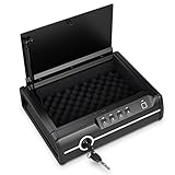 Goplus Gun Safe for 2 Pistols, DOJ Approved Pistol Safe, Biometric Fingerprint Lock & Password & Backup Keys for Quick Access, Auto Open Lid Handgun Safe for Home & Personal