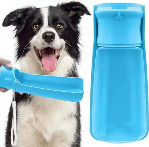 Foldable Dog Water Bottle 19oz – Leak-Proof Plastic with Drain-Back