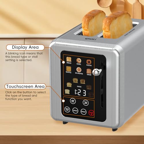 WHALL-Touch-Screen-Toaster-2-Slice-Stainless-Steel-Digital-Timer-Toaster-with-Sound-Function-Smart-Extra-Wide-Slots-Toaster-with-Bagel-Cancel-Defrost-6-Bread-Types-6-Shade-Settings