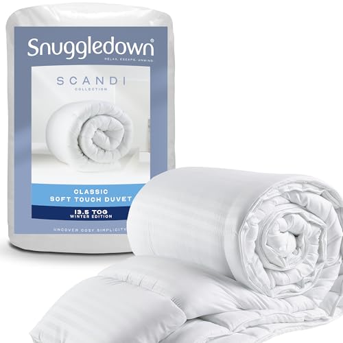 Snuggledown Soft Touch Double Duvet 13.5 Tog - Extra Warm, Thick & Cosy Winter Quilt for Chilly Nights | UK-Made, Satin Striped Cover, Non-Allergenic, Machine Washable (200 x 200cm)