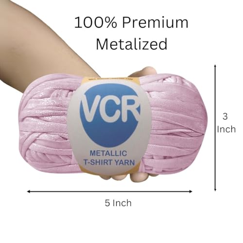 Image of VCR Shine Dusty Pink Metallic T-Shirt Yarn, 100 Grams, 100% Metallized Craft Yarn, Pack of 1 Yarn, Suitable for Handbags, Tote Bags and Sling Bags