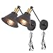 SEEBLEN Industrial Style Plug-in Wall Mounted Sconce Mini Adjustable Vintage Edison Simplicity Swing Arm Metal Wall Lamp Set of 2
