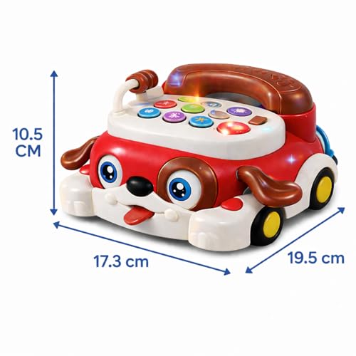Image of Brand Conquer Educational Dog Telephone Toy for Kids | Interactive Learning Toy with Lights, Music & Bump & Go Action | Number Learning Toy with Sound & Movement | Baby & Toddler Toy (Red)