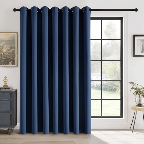 RYB HOME Blackout Sliding Glass Door Curtain, Thermal Insulated&Privacy Drape for Patio/Living Room/Bedroom, Extra Wide Room Divider Curtain, Window Treatment, Navy Blue, W108 x L96, 1 Panel