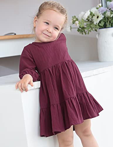 AGQT Toddler Girl Cotton Linen Dress Ruffle Fall Kids Casual Dresses Size 1-6T3