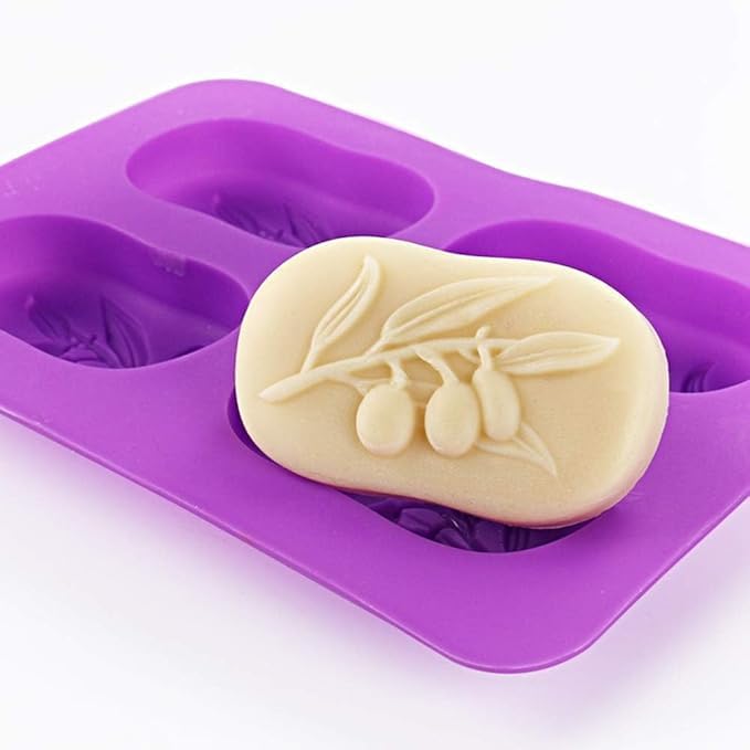 MPR4 Silicone Olive Soap Mould, 4-Cavity Design, Multi-Purpose Mould for Soap Making, Candles, Resin Art and Chocolates, Purple 2