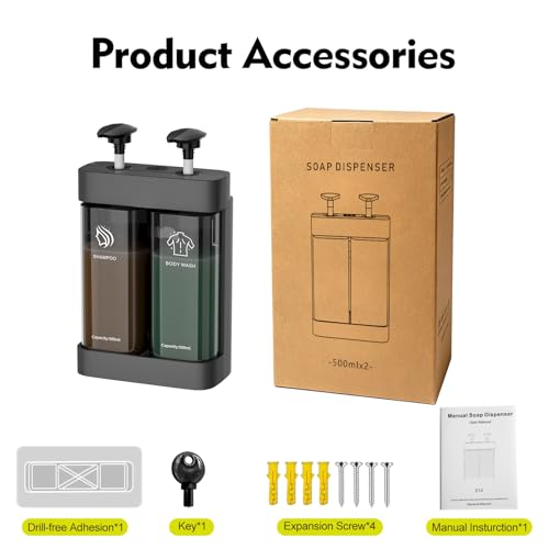 andusic Refillable ABS Wall Mount Shower Soap Dispenser for Shampoo - image 7
