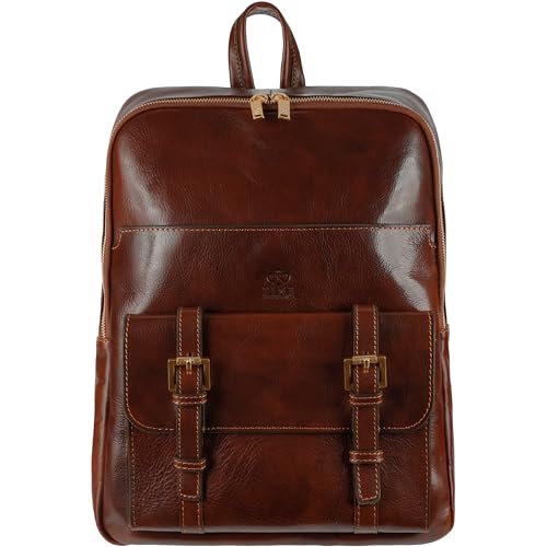 Image of Time Resistance Leather Backpack for Men and Women - Laptop Bag up to 15 inch - Brown Business Rucksack