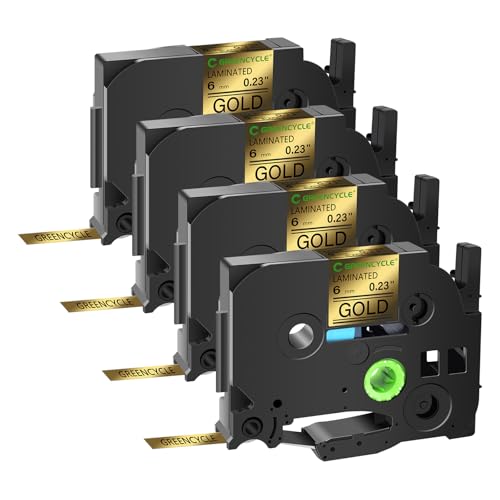 GREENCYCLE Compatible for Brother P-Touch Label Tape TZe-811 6mm 0.23" Laminated Gold TZe811 TZ-811 TZe TZ 1/4 inch Black on Gold Label Tape for PT-D210 PT-D400 PT-D450 PT-D600 PT-D200, 4 Pack