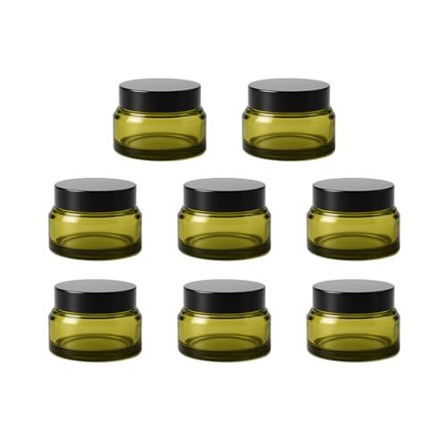 8Packs 15ml Green Glass Cream Jar with Black Lids Refillable Cosmetic Container Small Empty Round Glass Jar for Face Cream, Eye Balm, IY Skincare, Travel, Sample Storage