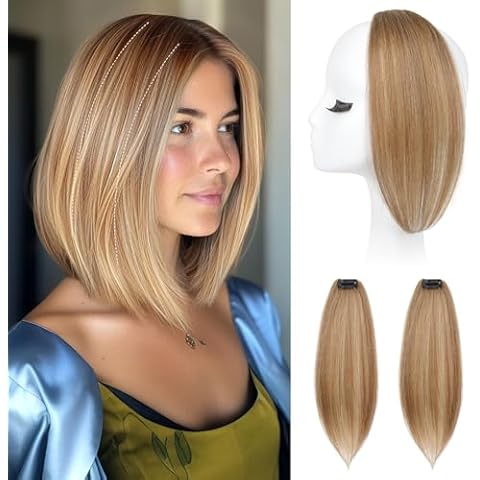 REECHO Clip in Hair Volumizer, 2PCS 12 inch Short Thick Clip in Hairpieces Adding Extra Volume Hair Extensions for Women (Golden Brown with Highlights) Cover