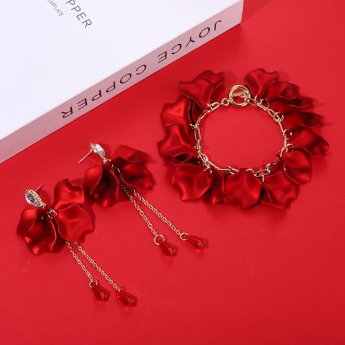 Flower Petal Necklace Earrings Set Layered Statement Beaded Jewelry Set for Women Summer Necklace Earrings4