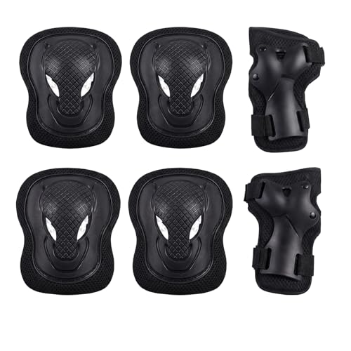 6-in-1 Protective Gear Set: Knee, Elbow & Wrist Guards, Lightweight and Adjustable for Ice Skating, Roller Skating, Cycling, Scooter and Skateboard