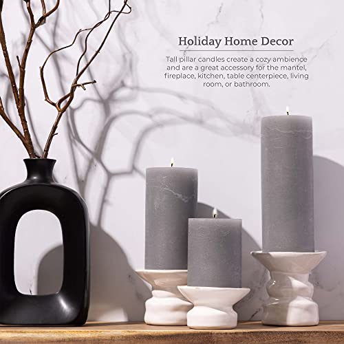 Bask Mottled Pillar Candles - Unscented Cool Grey Pillar Candles Set Of 3 - Dripless Large Candles Pillar - Smokeless Cool Grey Pillar Candles For All Occasions #TOP3