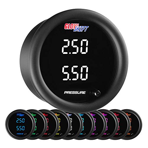 Glowshift 10 Color Digital Dual Bar Pressure Gauge Kit - For Boost, Oil, Fuel Pressure - Includes Electronic Sensors - 2 Multi-Color Led Displays - Tinted Lens - 2-1/16" (52Mm) #TOP11