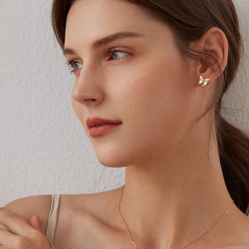 Thunaraz THA-PB-E0056-G 12 Pairs Comfortable Clip On Earrings For Women Sparklrd Crystal Clip Earrings Cz Cute Butterfly Flower Pearl Clip On Stud Earrings Non Piercing Jewelry Gold thumb #1