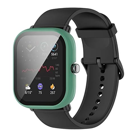 Tiggo 2Pcs Cover Compatible with Huami Amazfit Bip U/Amazfit Bip U Pro Screen Protector with Tempered Film,Smartwatch Case Anti-scratch Plating PC Watch Bumper for Huami Amazfit Bip U (Green) Cover