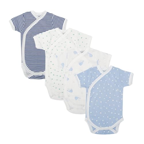 BABIDU Pack 4 Bodys Bebé Cruzado Manga Corta Algodón 100% Suave Transpirable, Ropa Primera Puesta Niño y Niña Unisex, Body Recién Nacido Ideal para Piel Sensible y Uso Diario