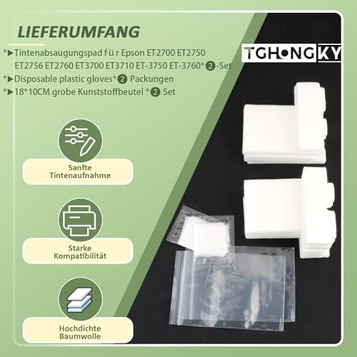 TGHongKy 2 Pack Abfall-Tintentank-Schwamm-Pad für Epson ET-2700, ET-2750, ET-2756, ET-2760, ET-2850, ET-2851, ET-2856, ET-3700, ET-3710, ET-3750, ET-3760, ET-4700, ET-4750, ET-4760 Abfall-Tintenpad XX