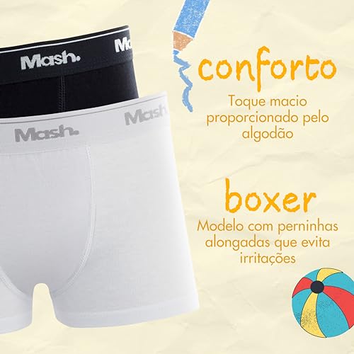 MASH Kit 6 Cuecas Boxer Infantil Algodão Cueca Box Meninos Crianças, 1 Cinza - 1 Azul Diesel - 1 Pre