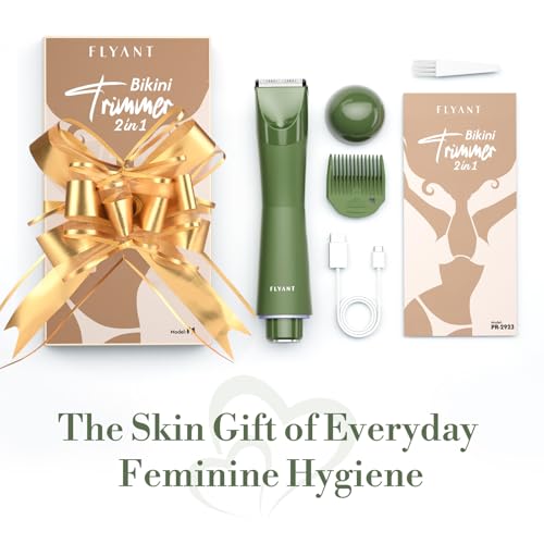 Flyant Bikini Trimmer for Women, 2 in 1 Electric Shaver for Women, Pubic Hair Trimmer Waterproof IPX7 with LED, Bikini Razor for Leg Arm Underarm Bikini Area, Pull Bows Gift Box for Friends - Green by Flyant - Image 7