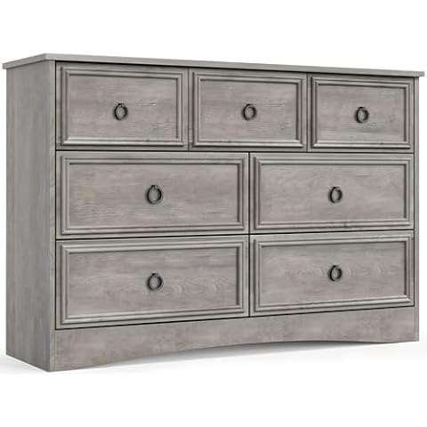 LGHM Modern 7 Drawer Dresser, 47.24" Wide Dressers for Bedroom, Chest of Drawers Closet Organizers and Storage Clothes - Easy Pulls Handle, Textured Borders Living Room, Hallway, Gray Cover