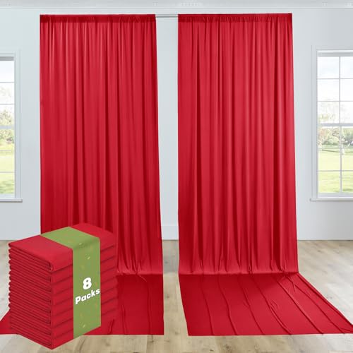 Image of 8 Panels 5x12ft Red Backdrop Curtains for Wedding Parties, Wrinkle Free Polyester 12 ft Long Photo Backdrop Drapes Back Drop Cloth for Birthday Christmas Ceremony Photography Background