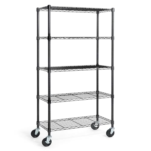 CAPHAUS NSF Commercial Grade Heavy Duty Wire Shelving w/Wheels, Leveling Feet & Liners, Storage Metal Shelf, Garage Shelving, Utility Wire Rack Shelves, 30 x 14 x 64 5-Tier w/o Liner
