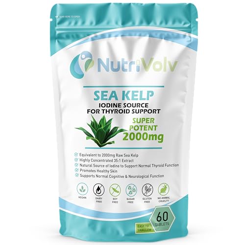 Nutrivolv Sea Kelp 2000mg Iodine Supplement - 60 Tablets - Source of Iodine Thyroid Improves Hair Growth, Skin & Immune System