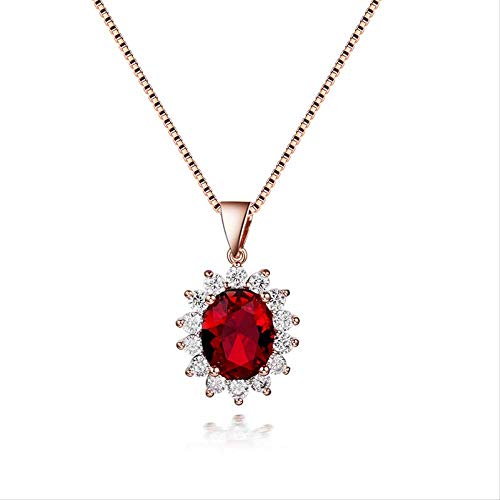 Collier Ruby en argent 925 doré rose avec pendentif gemme ovale pour femme