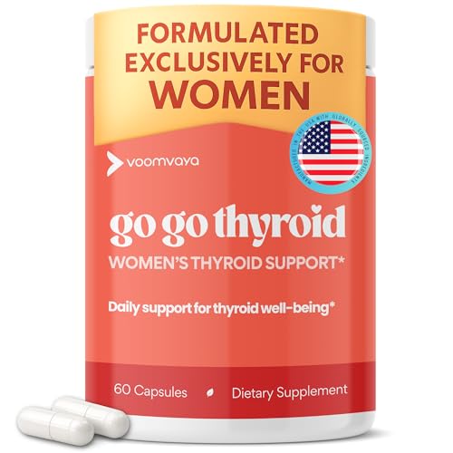 VoomVaya Go Go Thyroid - Thyroid Support for Women 30+ - Female-Focused Hormonal Balance & Thyroid Supplement with Iodine, Selenium & L Tyrosine - 3rd Party Tested - 60 Capsules