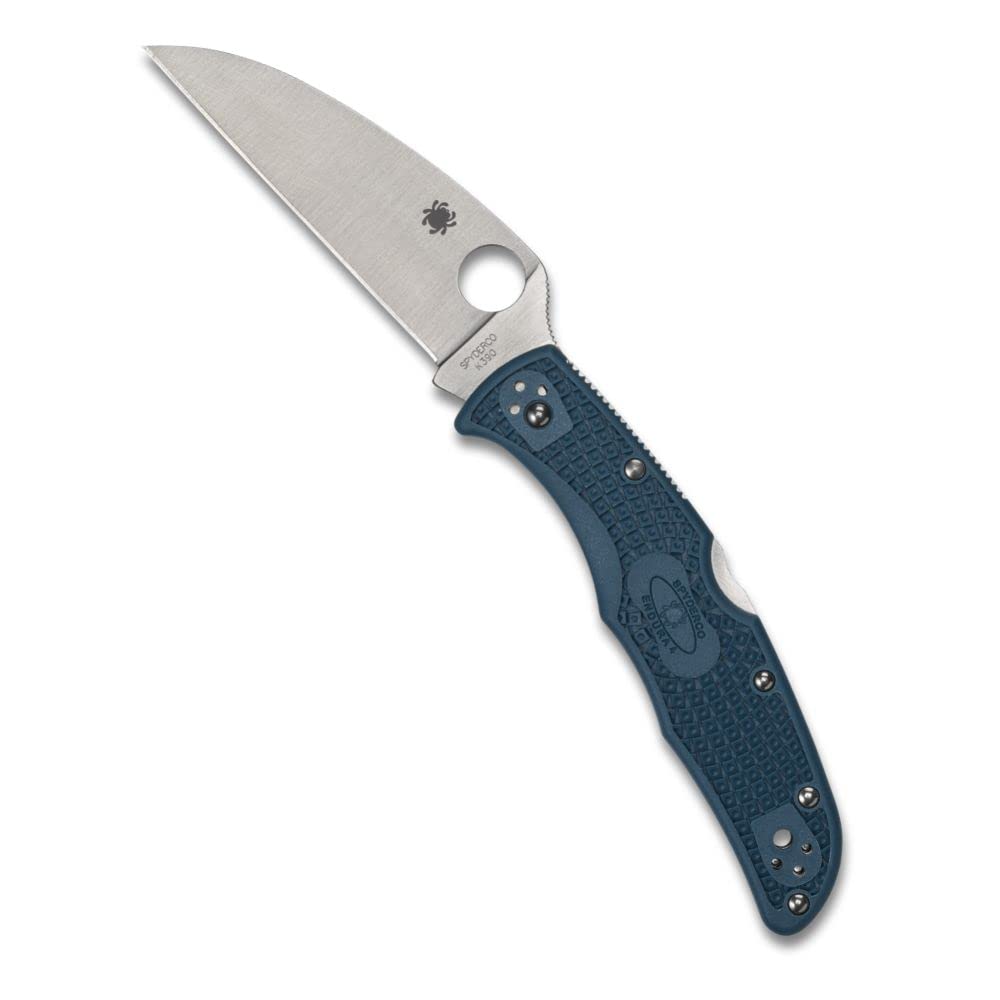 SpydercoEndura 4 Lightweight Folding Pocket Knife with 3.78 Inch Wharncliffe K390 Steel Blade and Blue FRN Handle - PlainEdge - C10FPWK390
