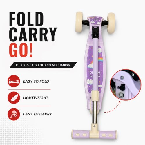 Image of Slovic Kick Scooter for Kids 3+ Years with Adjustable Handle Height [50 KG Capacity] | 3 Wheels Kids Scooter Toys | Foldable Kick Skating Cycle | Scooter Birthday Gift for Kids | BIS Approved| Purple