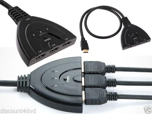 3 Port HDMI Switch Auto Select Splitter Smart Hub box with 3 Inputs and 1 output for Multi gadgets such as Bluray players, Game Consoles, Set top box, Music system, PC, Laptop to HDTV or Projector or Monitor