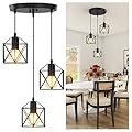 Phaosio 3 Light Pendant Light Fixtures, Dining Room Farmhouse Kitchen Island Light Fixture Chandelier, Industrial Hanging Pendant Lighting for Bedroom, Metal Cage Pendant Ceiling Lamp Black