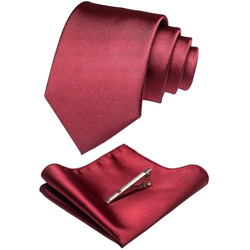 JEMYGINS Solid Color Formal Necktie and Pocket Square Tie Clip Sets for Men