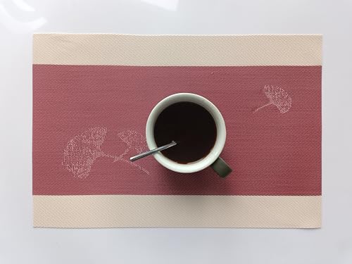 Image of Dribble PVC Placemats Set of 4 | Heat-Resistant, Washable, Waterproof Table Mats | Anti-Slip Dining Table Placemats for Kitchen & Home Decor - 45x30cm, Design - Desert Wine