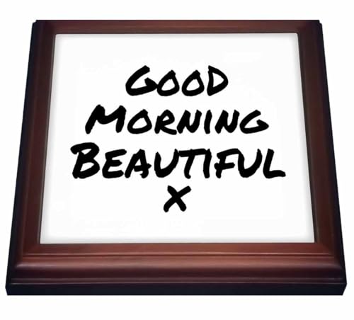 3dRose Good Morning Beautiful x-nice way to start your day-feel good note-Trivet with Ceramic Tile, 8" x 8", Brown
